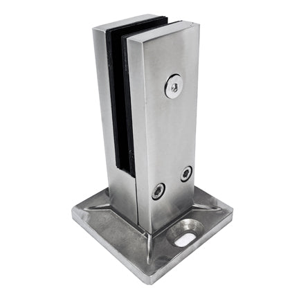 Glass Stanchion 50 X 50 X160Mm Satin Grade2205 Stainless Steel W/Flange And Pads 10Mm To 19Mm Glass (SS801)