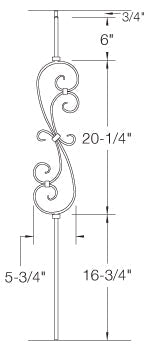 2G56 Iron Baluster ⋅ "S" Scroll ⋅ 5/8" Square