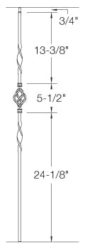 T08 Iron Baluster ⋅ Ribbons/Single Basket ⋅ 1/2" Square