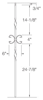 T10 Iron Baluster ⋅ Ribbons/Single Butterfly ⋅ 1/2" Square