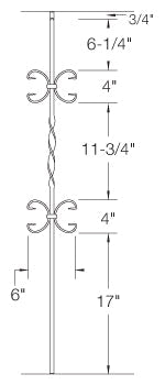 T11 Iron Baluster ⋅ Ribbon/Double Butterfly ⋅ 1/2" Square