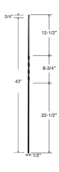 T12 Iron Baluster ⋅ Single 360 Degree Twist ⋅ 1/2" Square