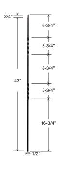T13 Iron Baluster ⋅ Double 360 Degree Twist ⋅ 1/2" Square