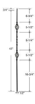 T15 Iron Baluster ⋅ Double Basket 360 Degree Twist ⋅ 1/2" Square