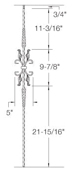 T24 Iron Baluster ⋅ Hammered Edge: Split Arrows with Butterfly ⋅ 1/2" Square