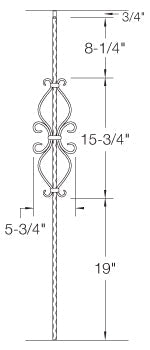 T35 Iron Baluster ⋅ Hammered Edge: "Hour Glass" Scroll ⋅ 1/2" Square