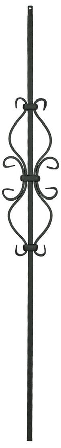 T35 Iron Baluster ⋅ Hammered Edge: "Hour Glass" Scroll ⋅ 1/2" Square