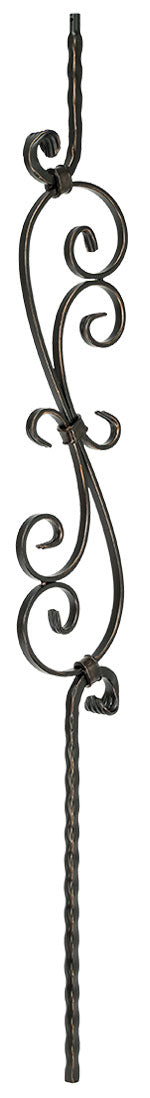 T36 Iron Baluster ⋅ Hammered Edge: "S" Scroll ⋅ 1/2" Square