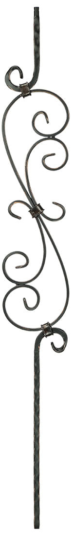 T36 Iron Baluster ⋅ Hammered Edge: "S" Scroll ⋅ 1/2" Square