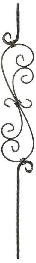T36 Iron Baluster ⋅ Hammered Edge: "S" Scroll ⋅ 1/2" Square