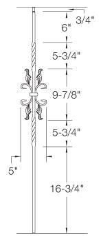 T55 Iron Baluster ⋅ Feather Scroll ⋅ 1/2" Square