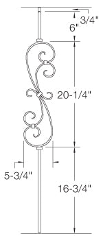 T56 Iron Baluster ⋅ "S" Scroll ⋅ 1/2" Square
