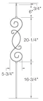 T57 Iron Baluster ⋅ "S" Scroll ⋅ 1/2" Square
