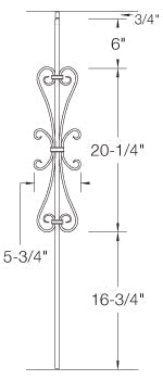 T58 Iron Baluster ⋅ Double Heart Scroll ⋅ 1/2" Square