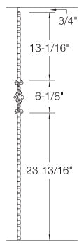 T93 Iron Baluster ⋅ Hammered Edge: Single Diamond ⋅ 1/2" Square