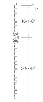 TN31 Iron Newel ⋅ Hammered Edge: Single Ball ⋅ 1-3/16" Square