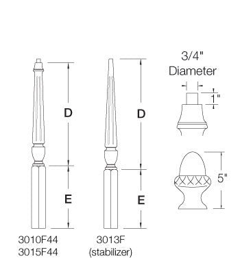3-1/2"x44" Fluted Square Base Newel (3045F56)