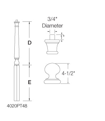 4020 Newels ⋅ Colonial ⋅ Ball & Pin Top ⋅ 3-1/2"