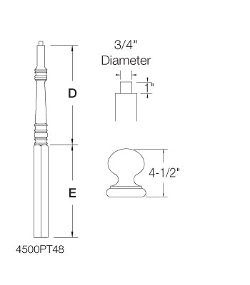 4500 Newels ⋅ Hampton ⋅ Ball & Pin Top ⋅ 3-1/2"