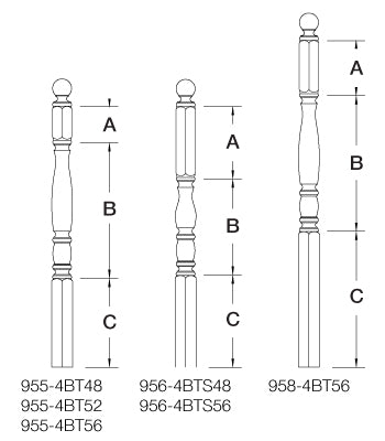 950-4 Newels ⋅ Bordeaux ⋅ Ball & Pin Top ⋅ 3-1/2"