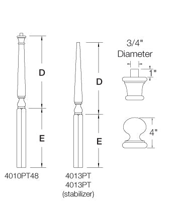 3"x59" Ball Top Square Base Newel (4016BT59)