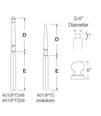 4010 "S" Newels ⋅ Colonial ⋅ Ball & Pin Top ⋅ 3"